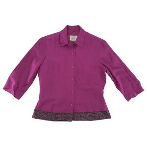 Ice Women's 100% Silk Pink Beaded Button Up Shirt Size Size 8‎ Preppy FLAW